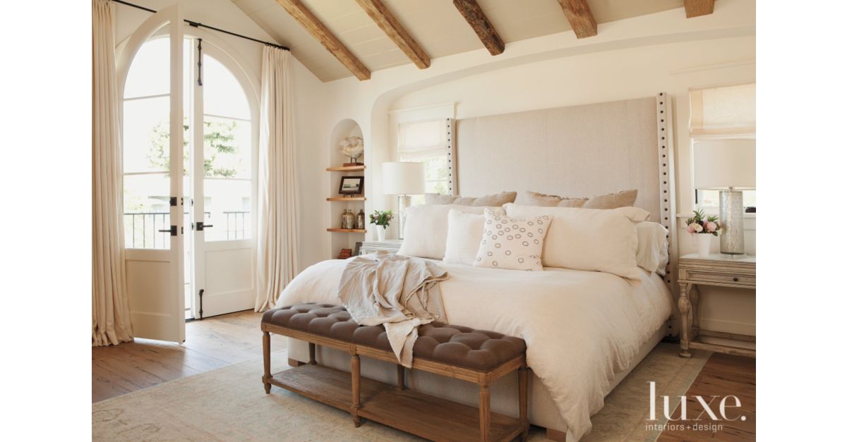 White Traditional Master Bedroom with Upholstered Headboard - Luxe