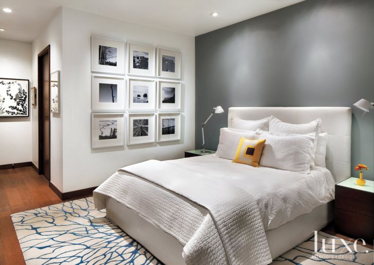 White Master Bedroom With Gray Accent Wall Luxe Interiors Design