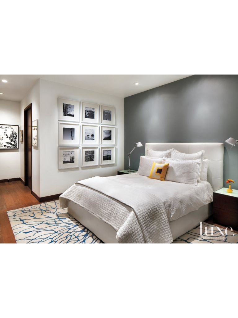 White Master Bedroom With Gray Accent Wall Luxe Interiors Design
