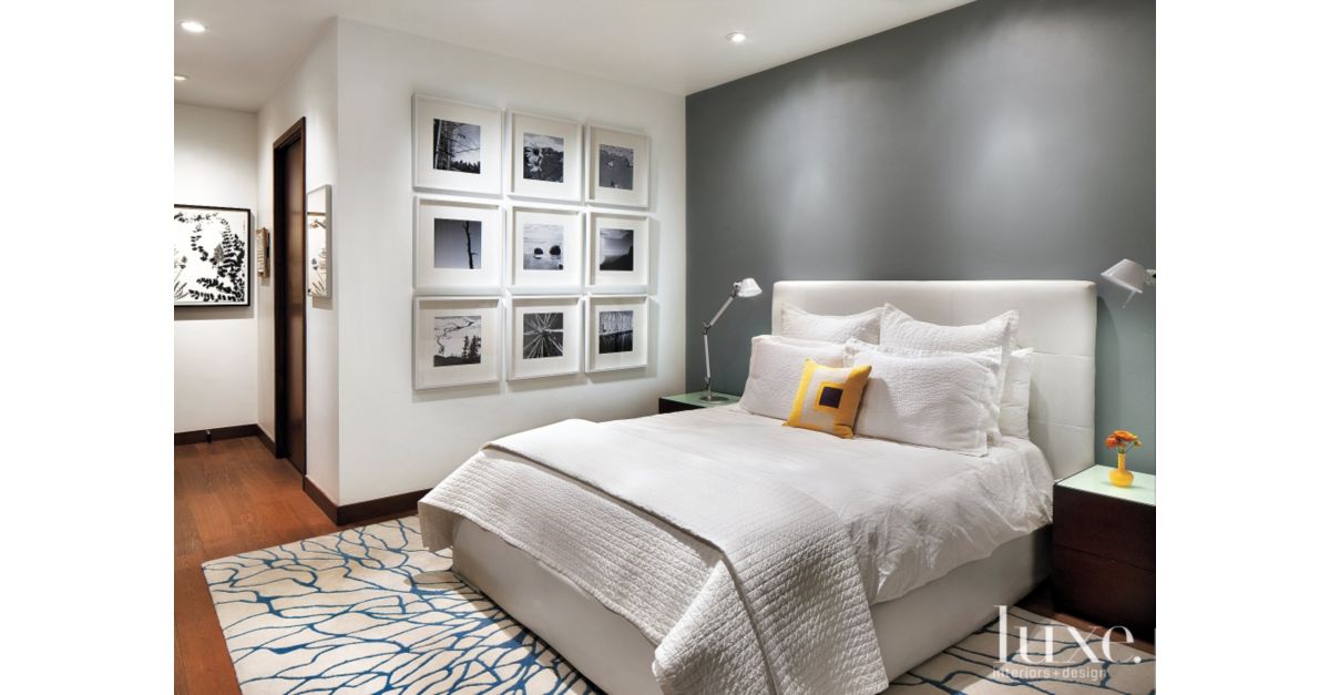 White Master Bedroom With Gray Accent Wall - Luxe Interiors + Design