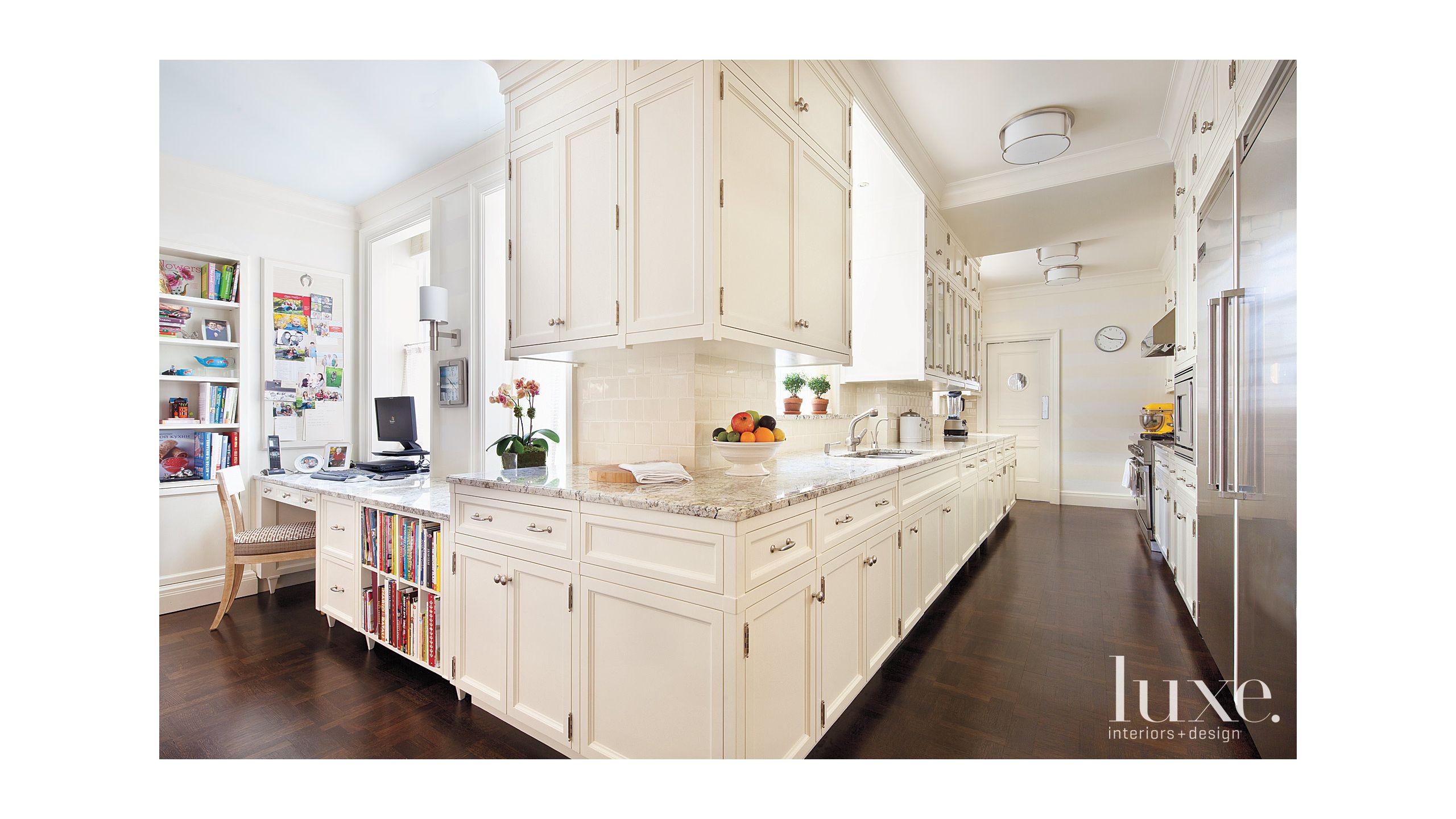 Traditional White Kitchen With Desk Workspace Luxe Interiors