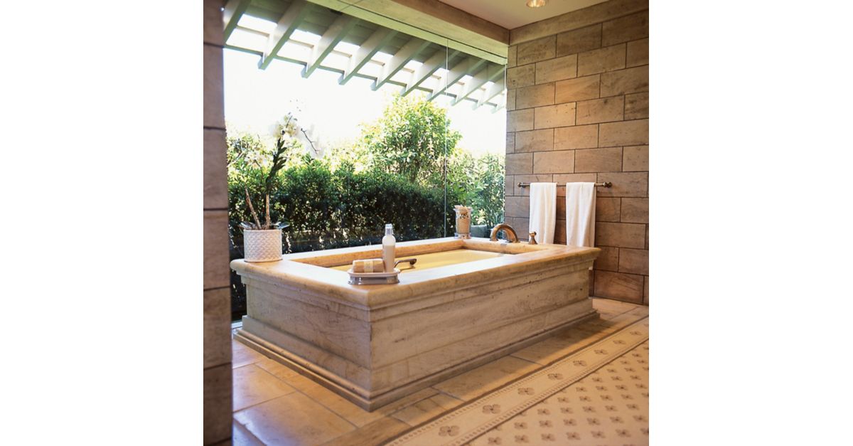 Serene Limestone Tub Luxe Interiors + Design