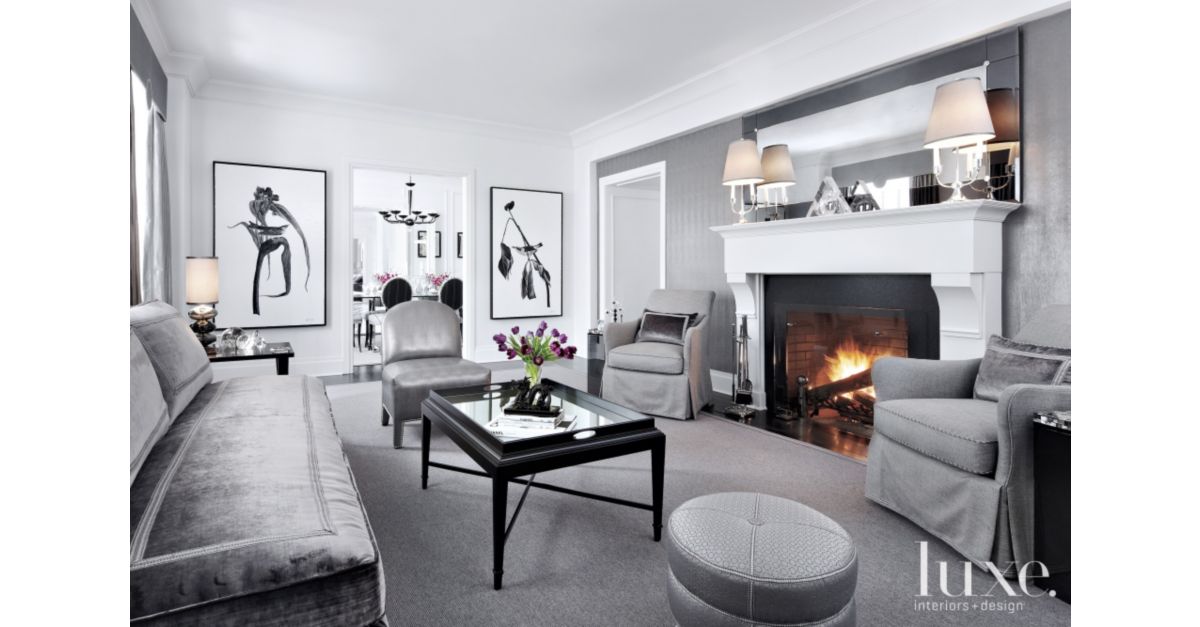 Living Room With Armless Gray Sofa Luxe Interiors + Design