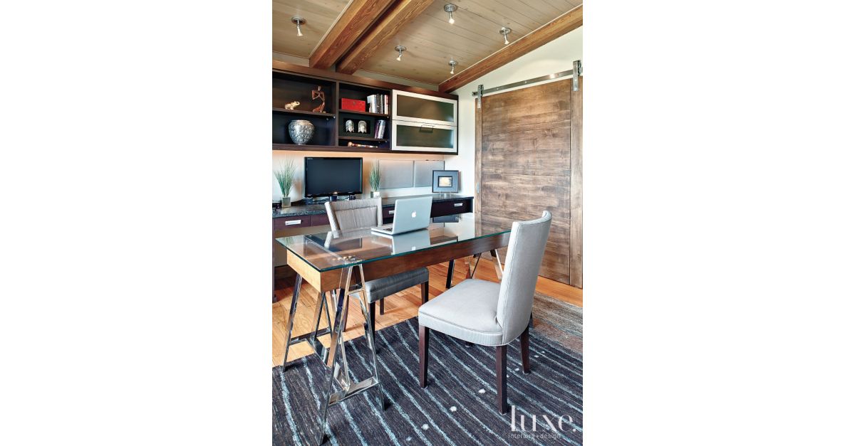 Modern Study with Sliding Barn Wood Door - Luxe Interiors + Design