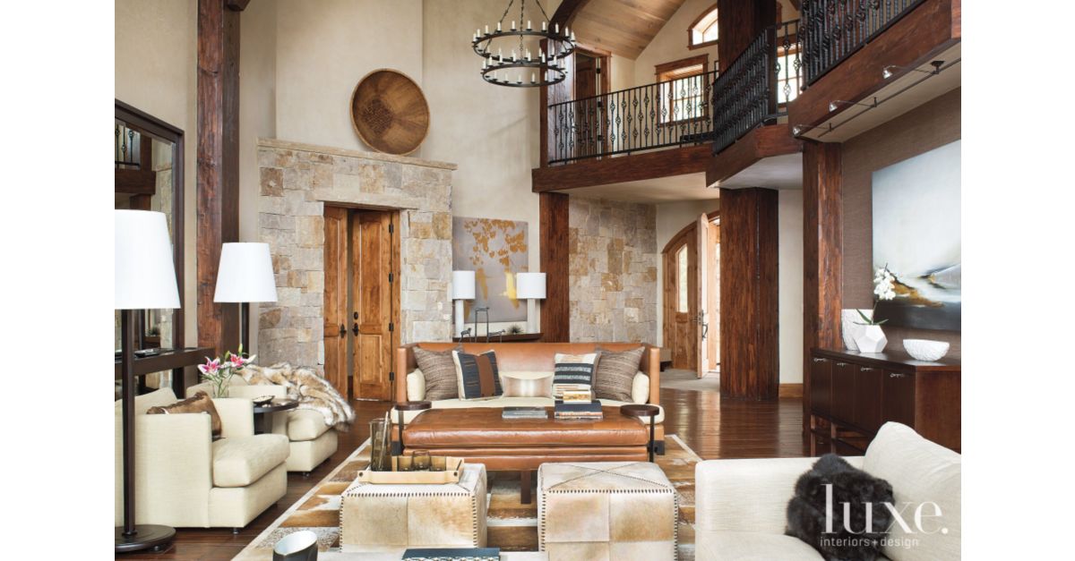 Spacious living room with rustic theme Luxe Interiors  