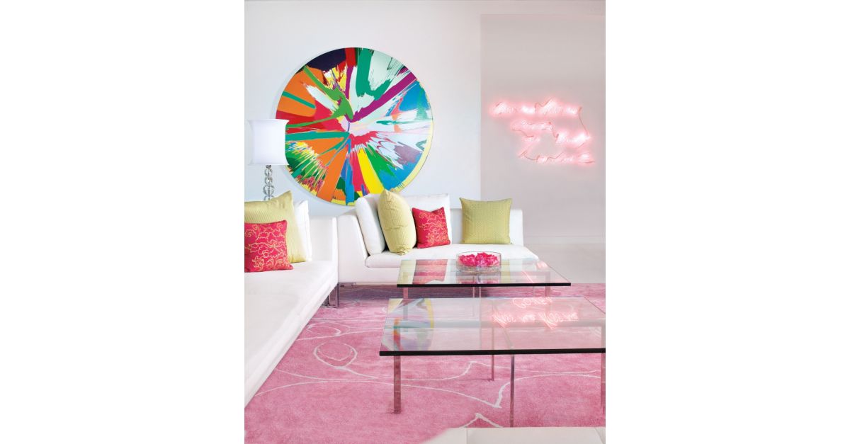 Contemporary White Living Room with Pink Accents - Luxe Interiors + Design