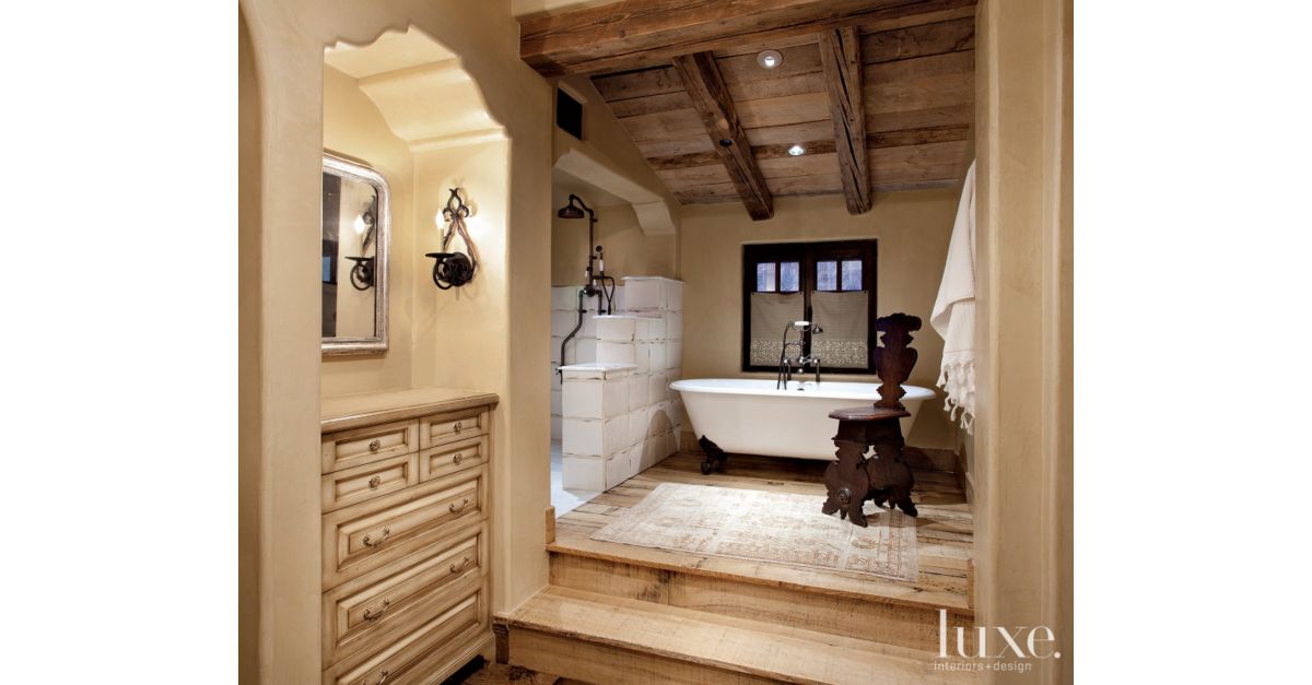 Elegantly Rustic Master Bathroom - Luxe Interiors + Design