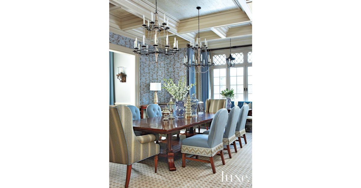 Formal Blue Dining Room - Luxe Interiors + Design