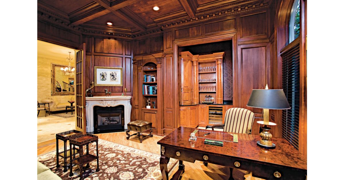 Distinguished Study with Fireplace - Luxe Interiors + Design