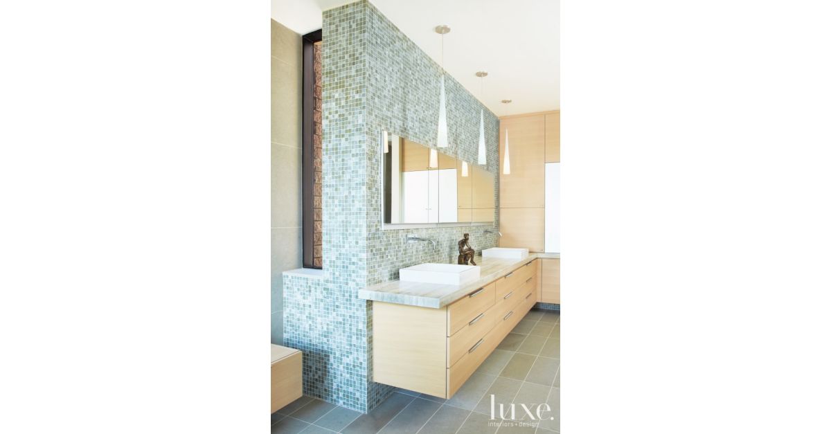 A Bathroom In Green Tiles - Luxe Interiors + Design