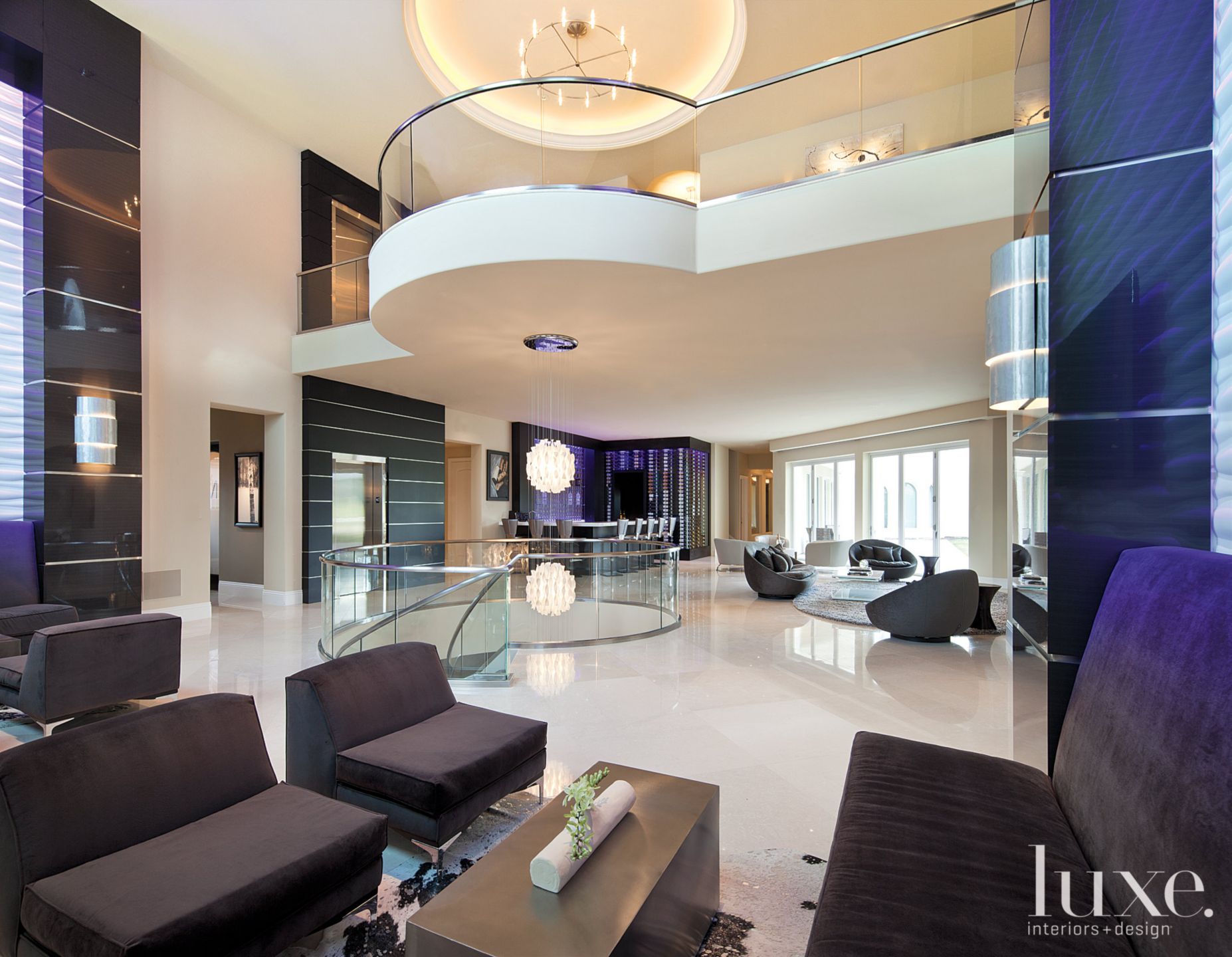 Contemporary White Lounge Area With Armless Club Chairs