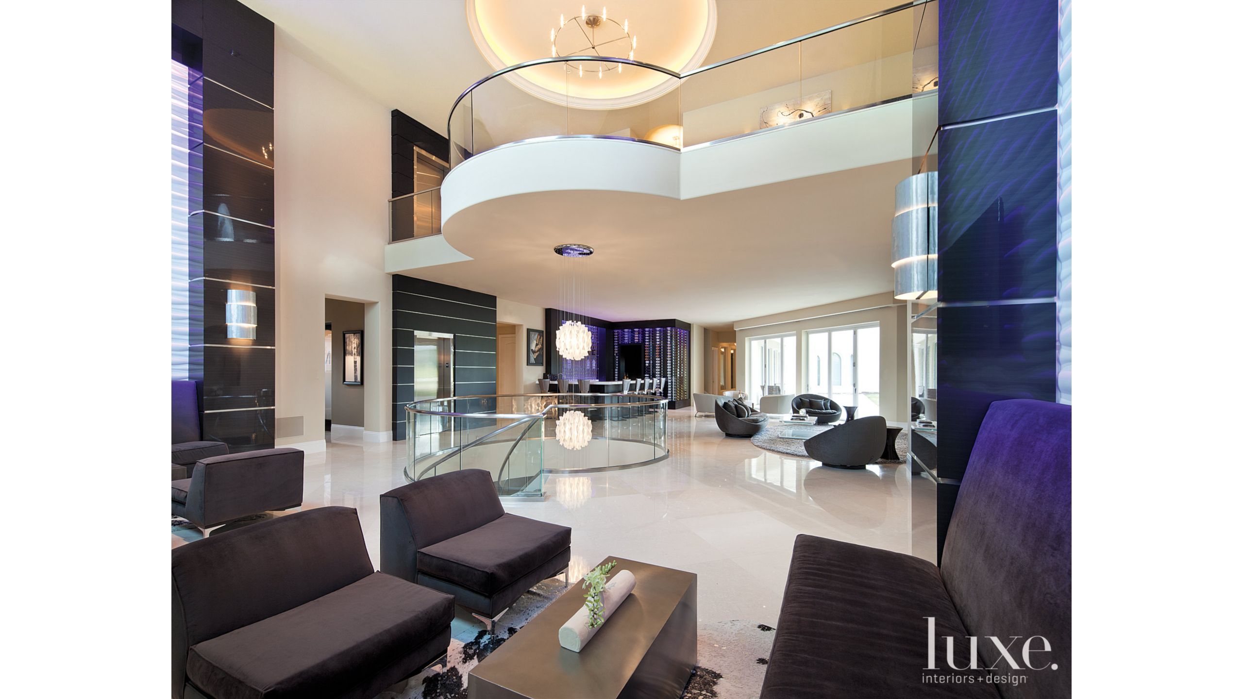 Contemporary White Lounge Area With Armless Club Chairs