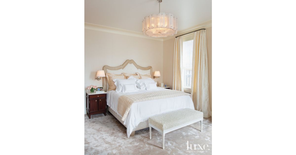 Traditional Cream Master Bedroom with Crystal Chandelier - Luxe ...