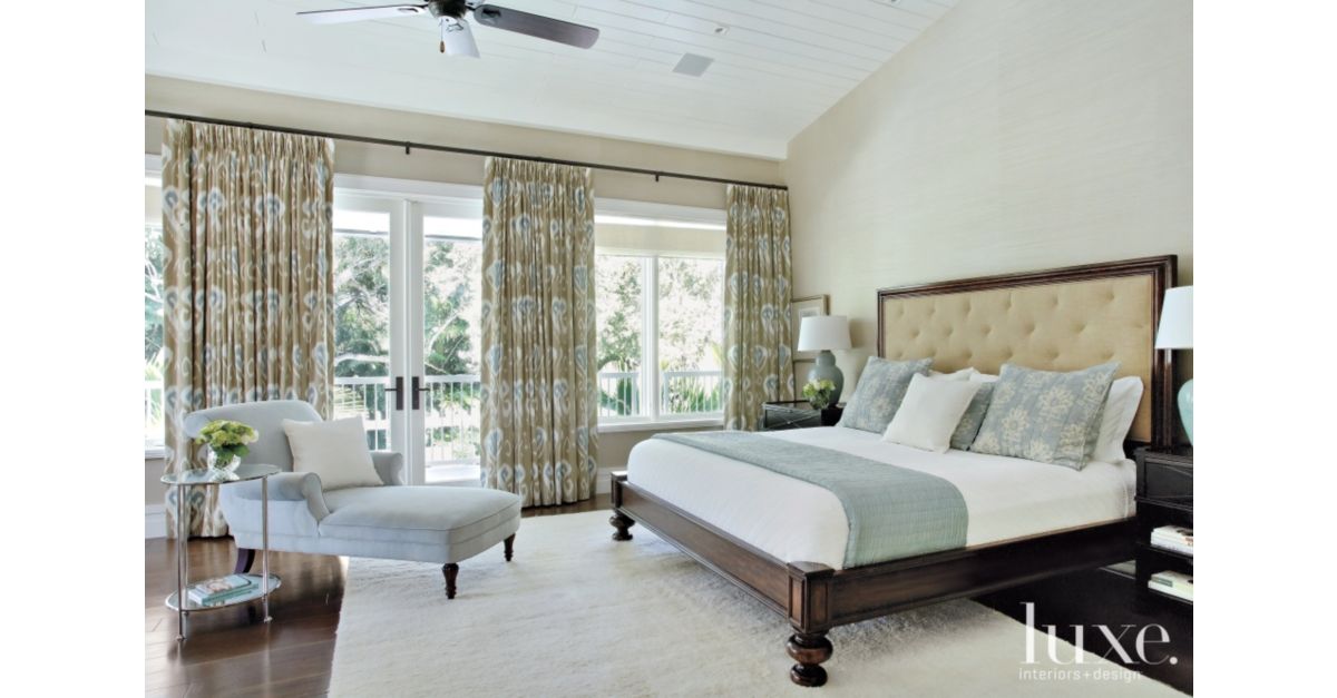 Transitional Cream Bedroom with Tufted Headboard Luxe Interiors + Design