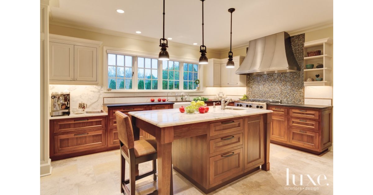 Transitional Neutral Kitchen With Bronze Inlay Backsplash - Luxe 