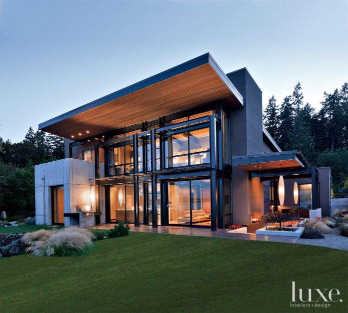 Modern Gray Exterior With Steel Beams  Luxe Interiors + Design