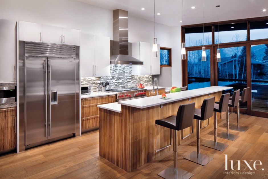Modern Kitchen With Zebrawood Cabinetry Luxe Interiors Modern Kitchen With Zebrawood Cabinetry Luxe Interiors