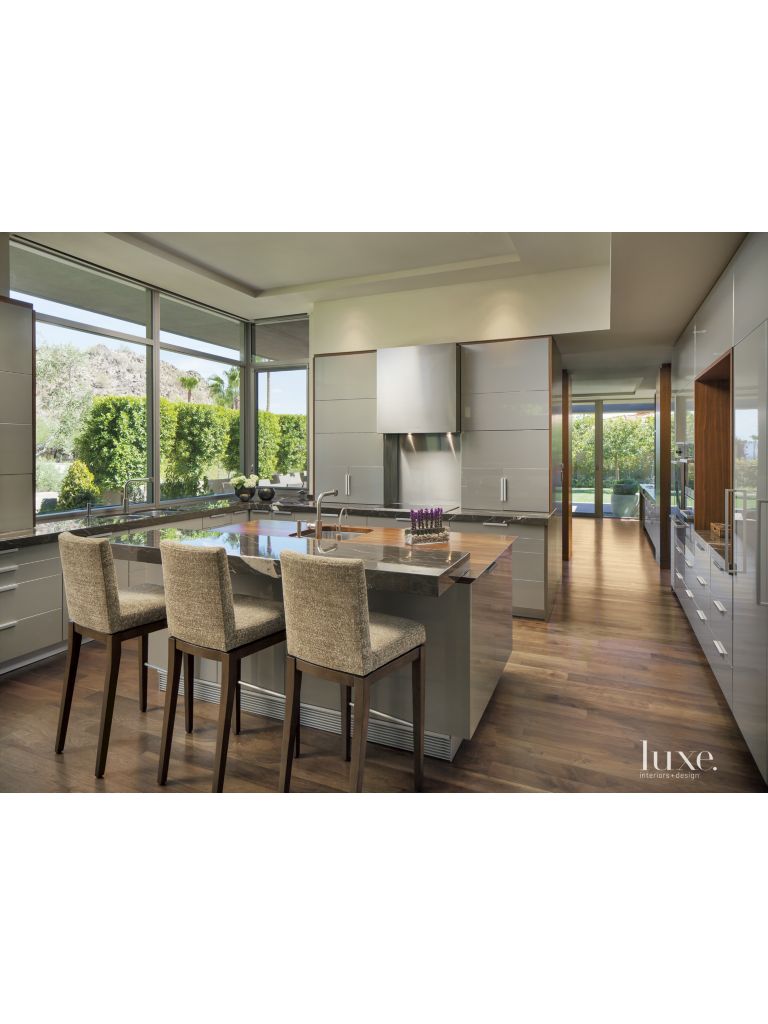 Contemporary Neutral Kitchen With Tray Ceiling Luxe Interiors