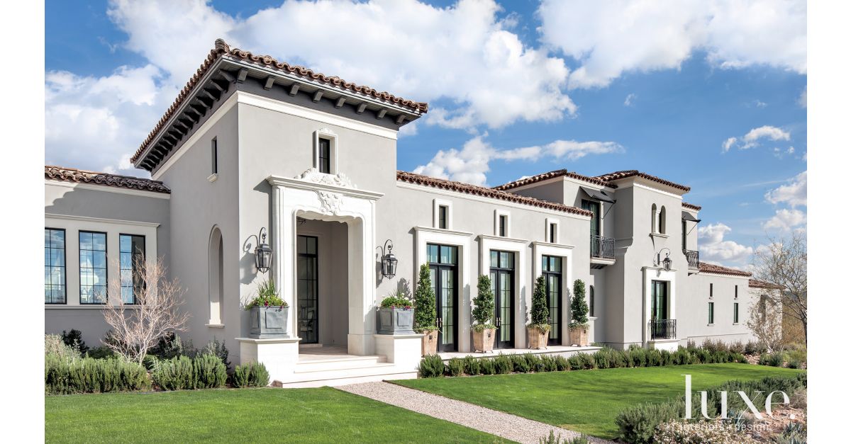 Mediterranean Gray Front Exterior - Luxe Interiors + Design