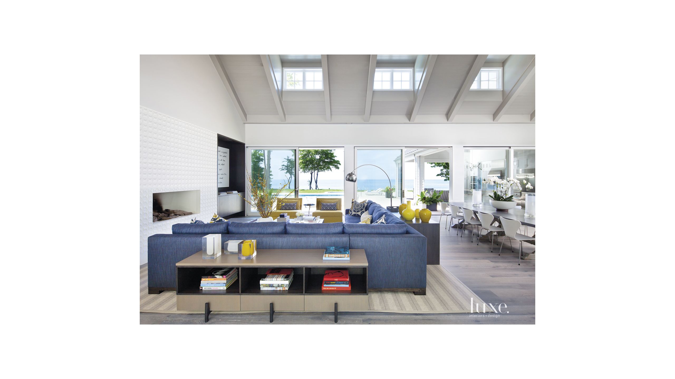 Contemporary White Great Room With Dormer Windows Luxe Interiors