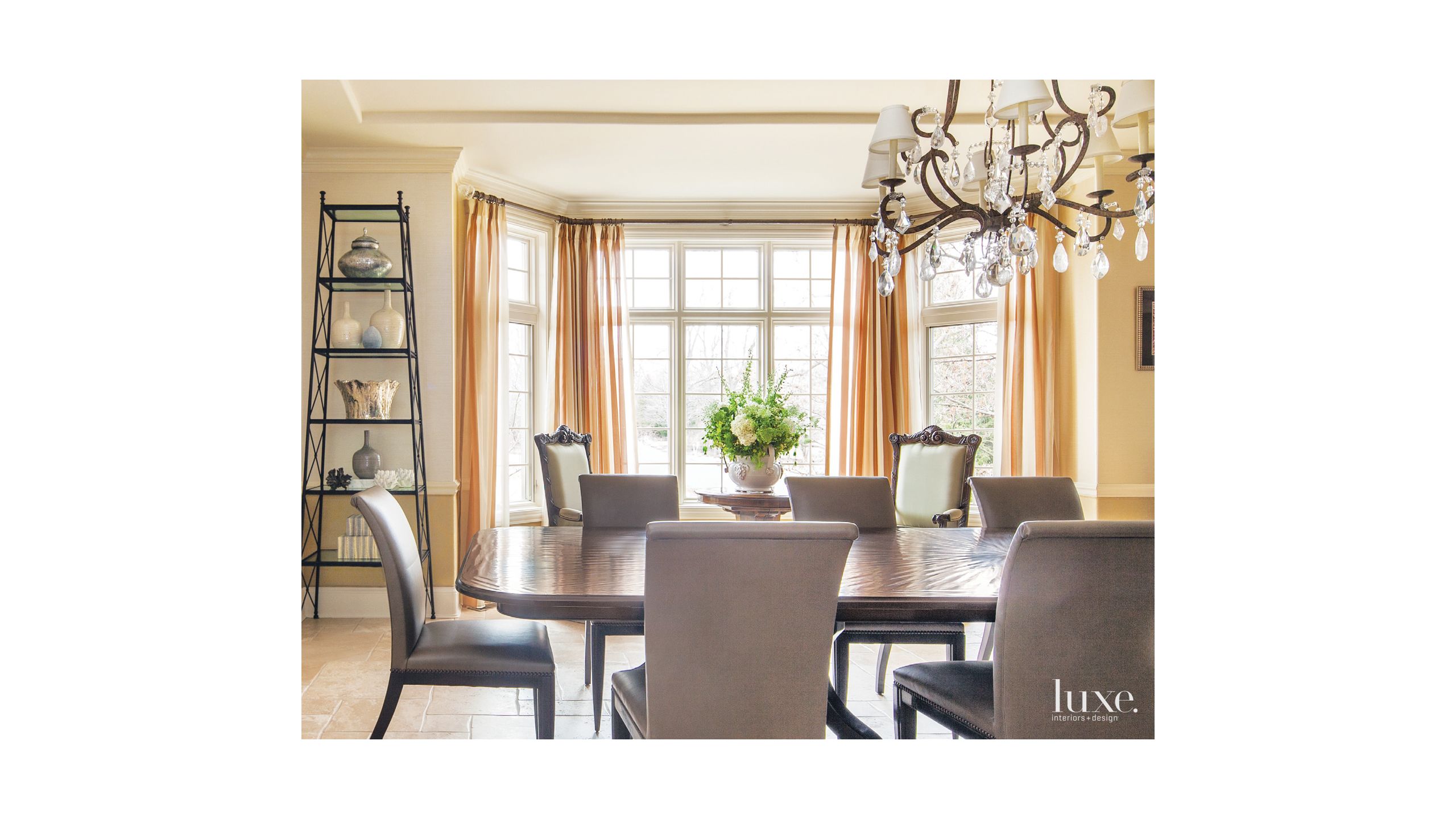 Transitional Cream Dining Room With Custom Table Luxe Interiors