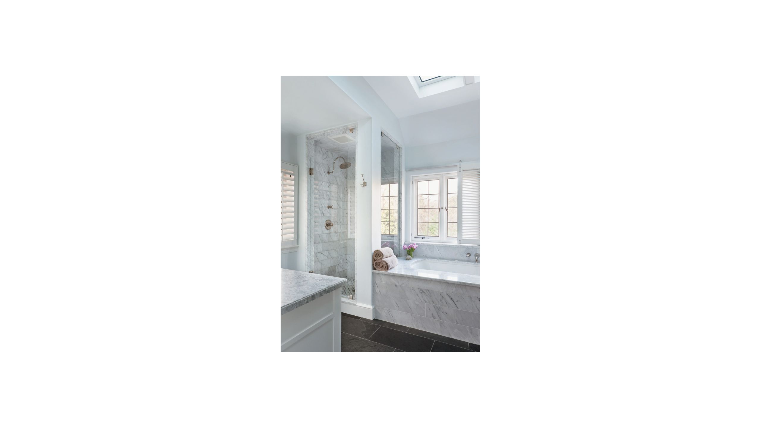 Contemporary Neutral Master Bathroom With Slate Flooring Luxe