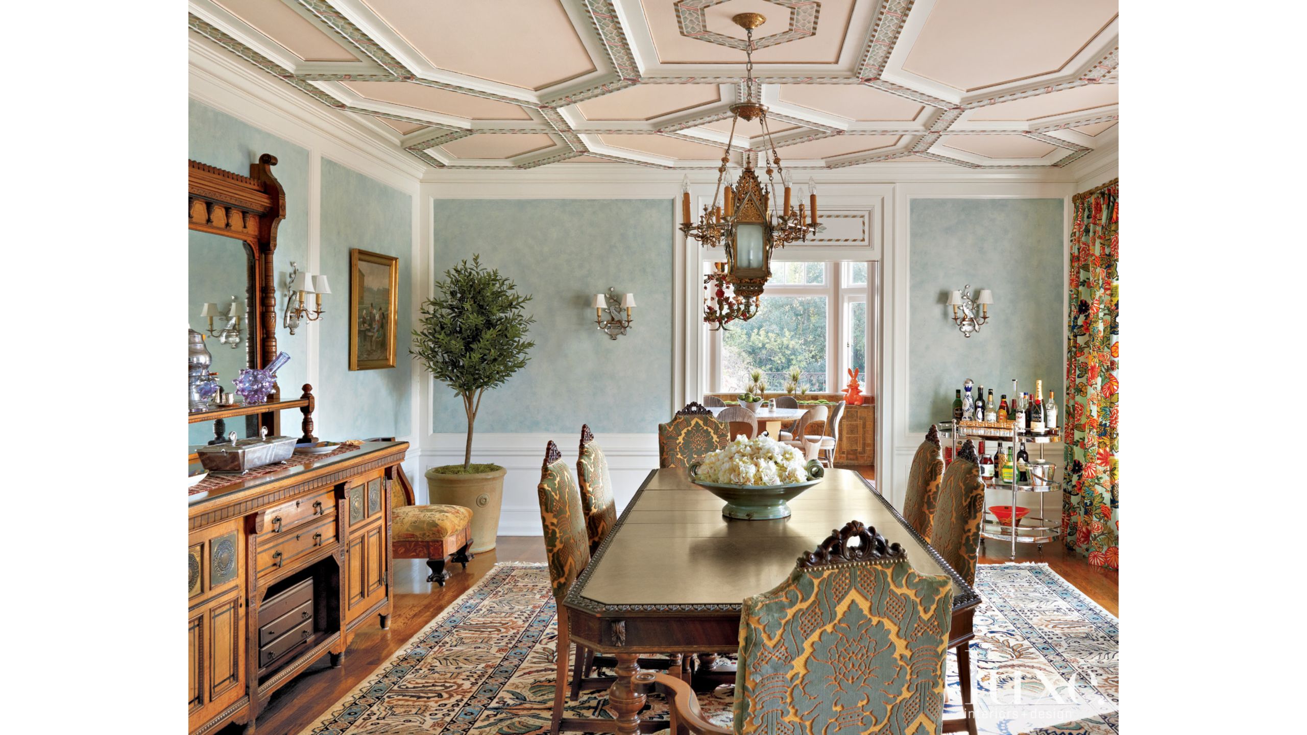 Aqua And Gold Mediterranean Dining Room Luxe Interiors Design