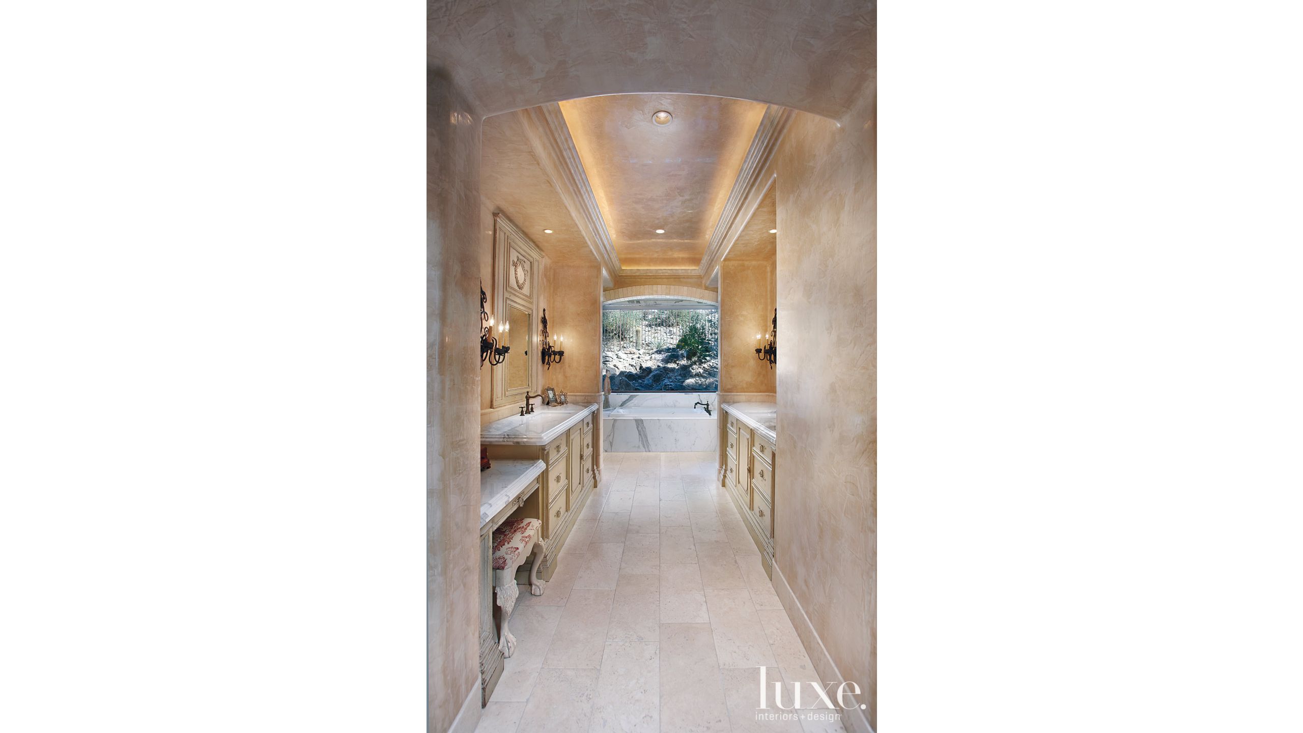 Traditional Cream Bathroom With Venetian Plaster Walls Luxe