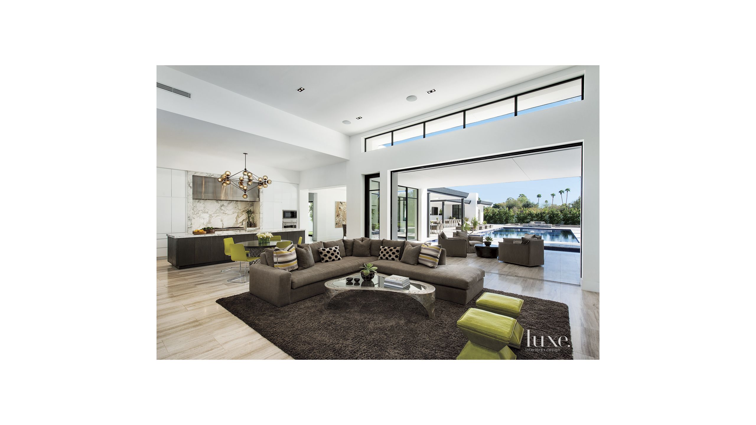 Modern White Living Room With Lime Green Accents Luxe