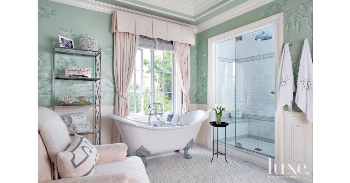 Traditional Green Bathroom with Clawfoot Tub Luxe Interiors + Design