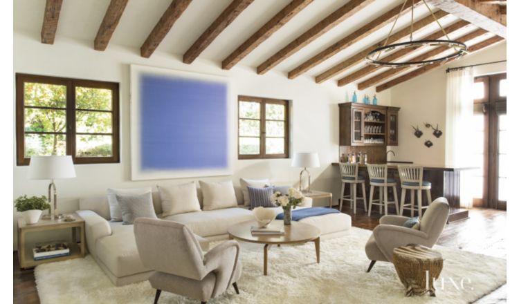 Transitional White Dining Room with Limestone Fireplace | Luxe ...