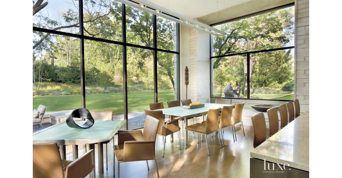 Contemporary Cream Breakfast Area with FloortoCeiling Windows Luxe
