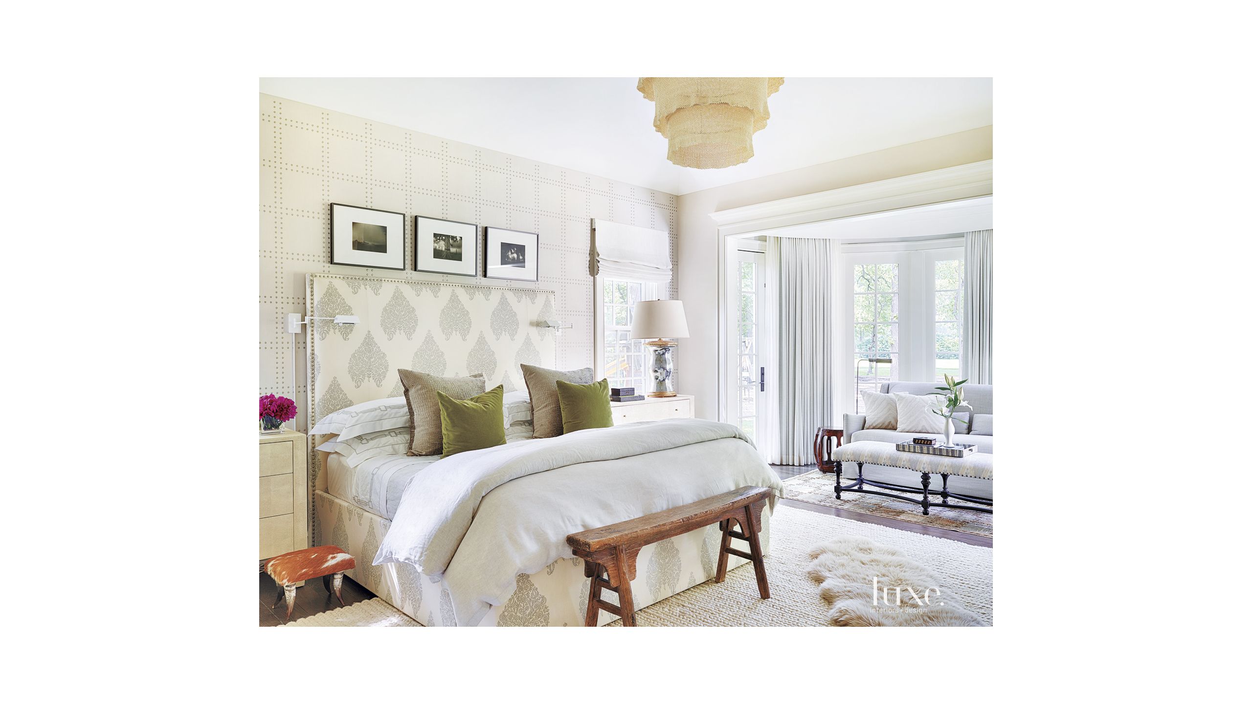 Contemporary Cream Master Bedroom With Bay Window Luxe