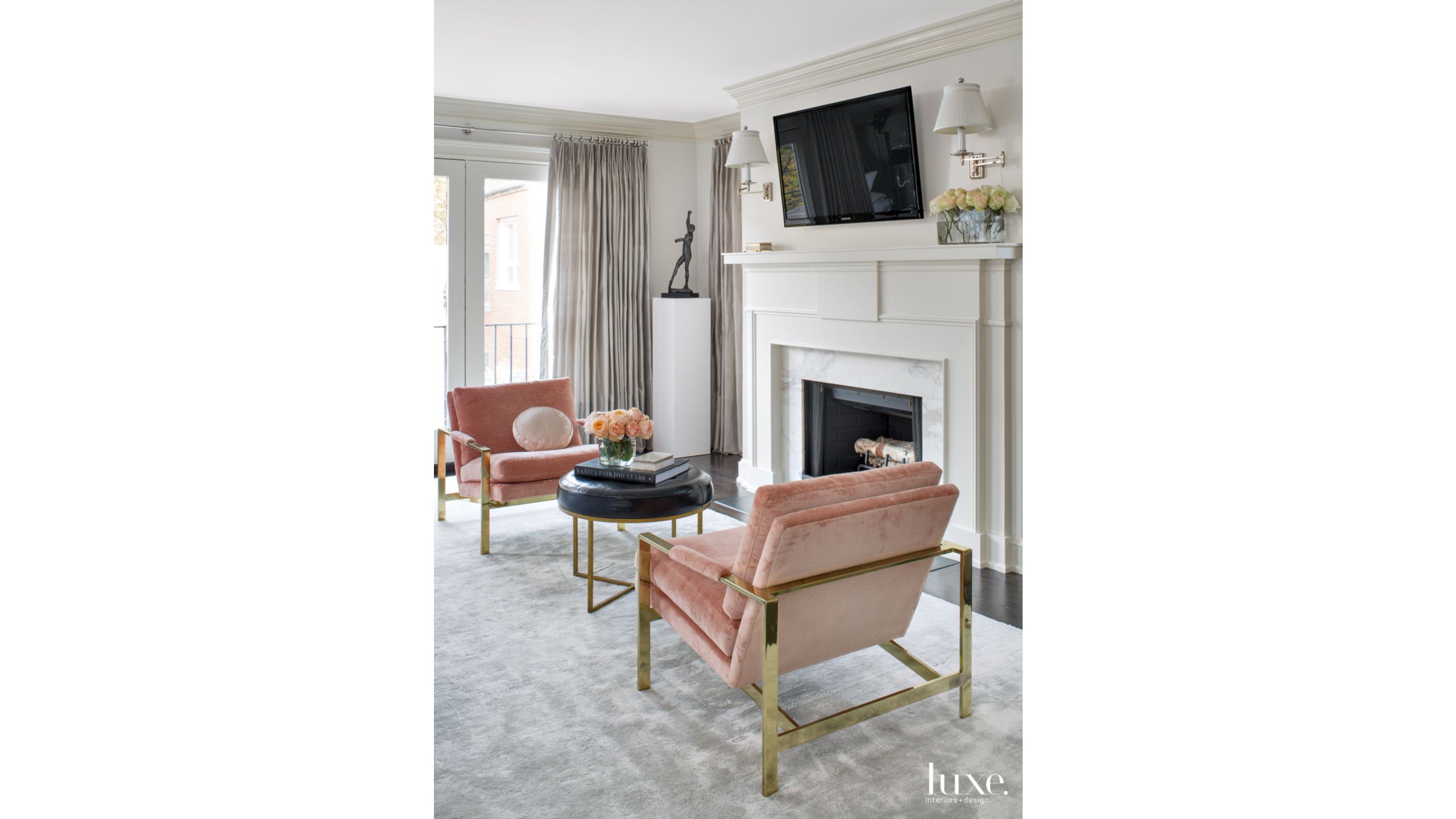 Traditional White Bedroom Sitting Area With Vintage Linen