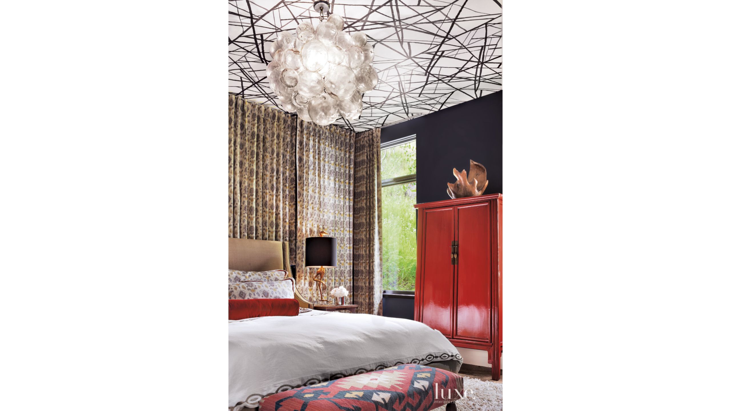 Eclectic Black Bedroom With Red Accents Luxe Interiors