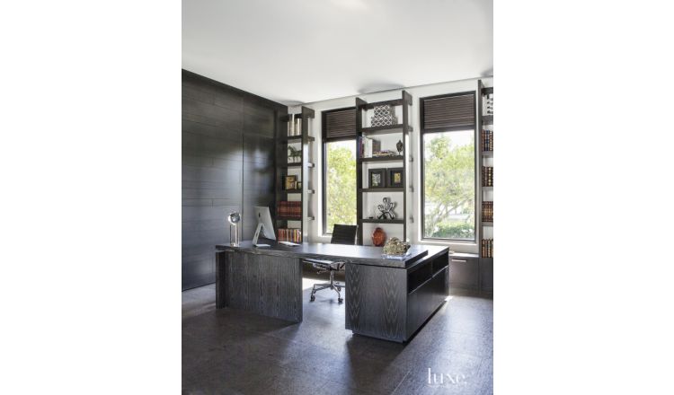 Contemporary Black Library with Custom Bookshelves | Luxe Interiors ...