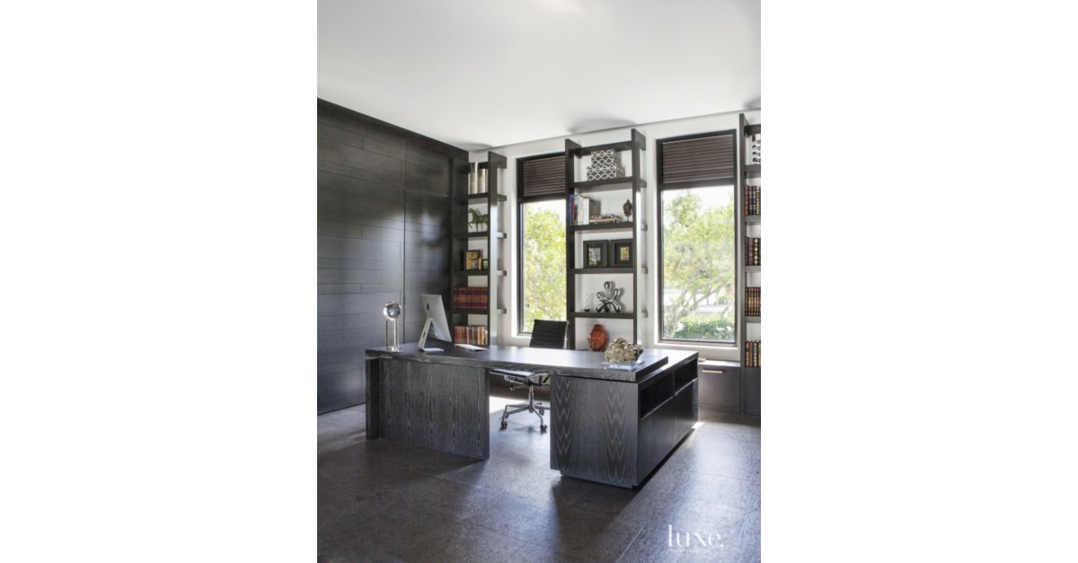 Contemporary Black Library with Custom Bookshelves - Luxe Interiors ...