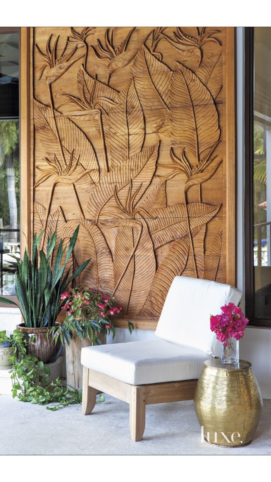 Contemporary Neutral Outdoor Seating With Carved Feature