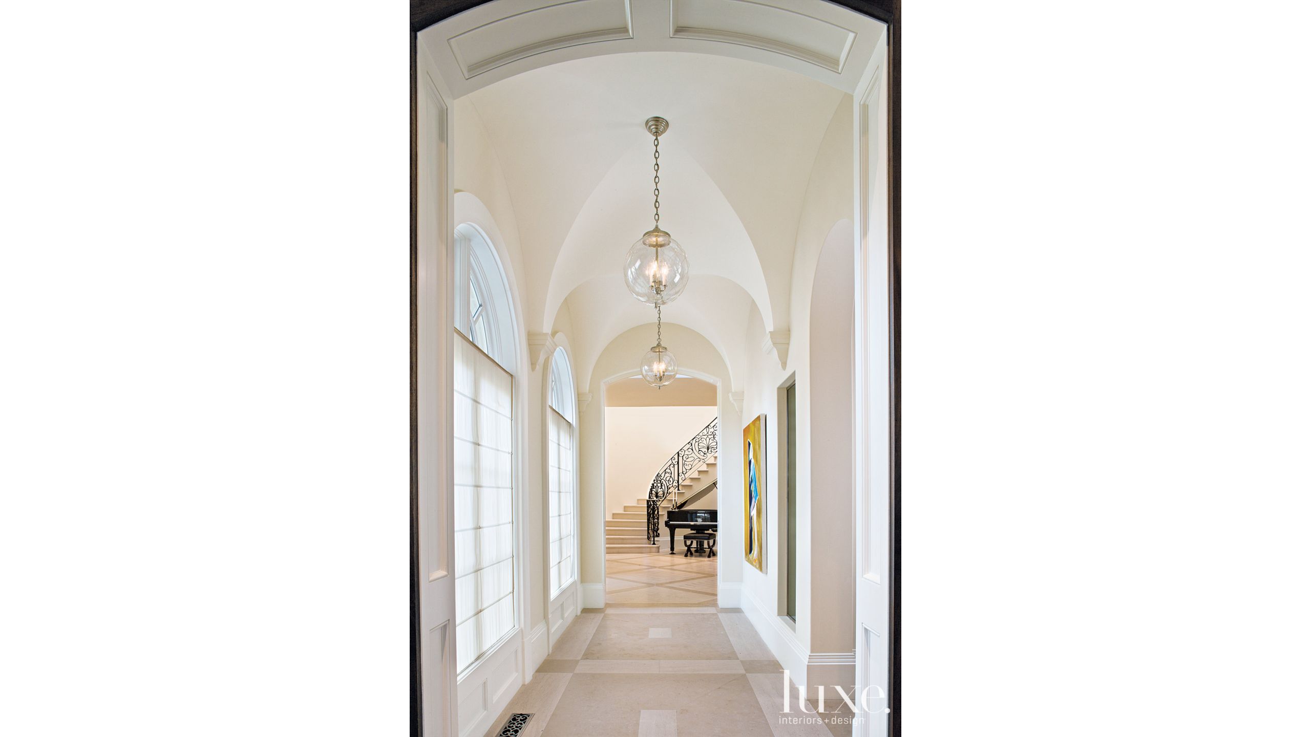 Traditional White Foyer With Groin Vaulted Ceiling Luxe