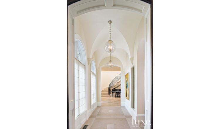 Traditional White Foyer With Groin Vaulted Ceiling Luxe