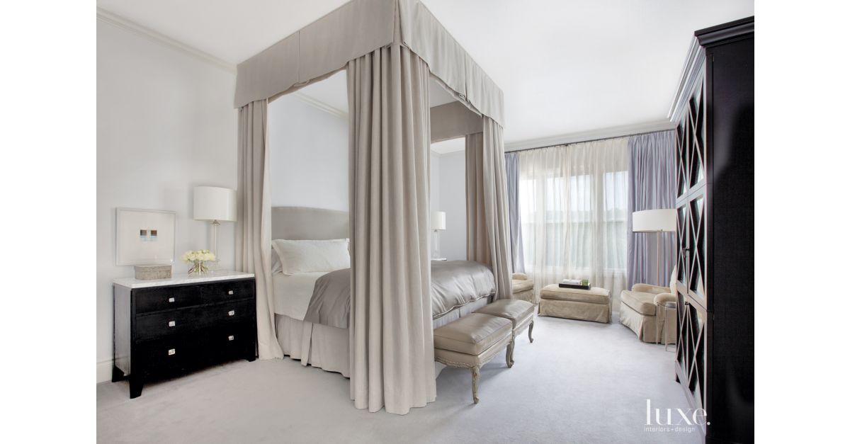 Contemporary Cream Master Bedroom with Canopy Bed Luxe Interiors + Design