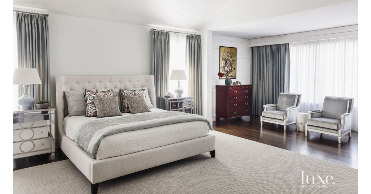 Transitional White Master Bedroom - Luxe Interiors + Design