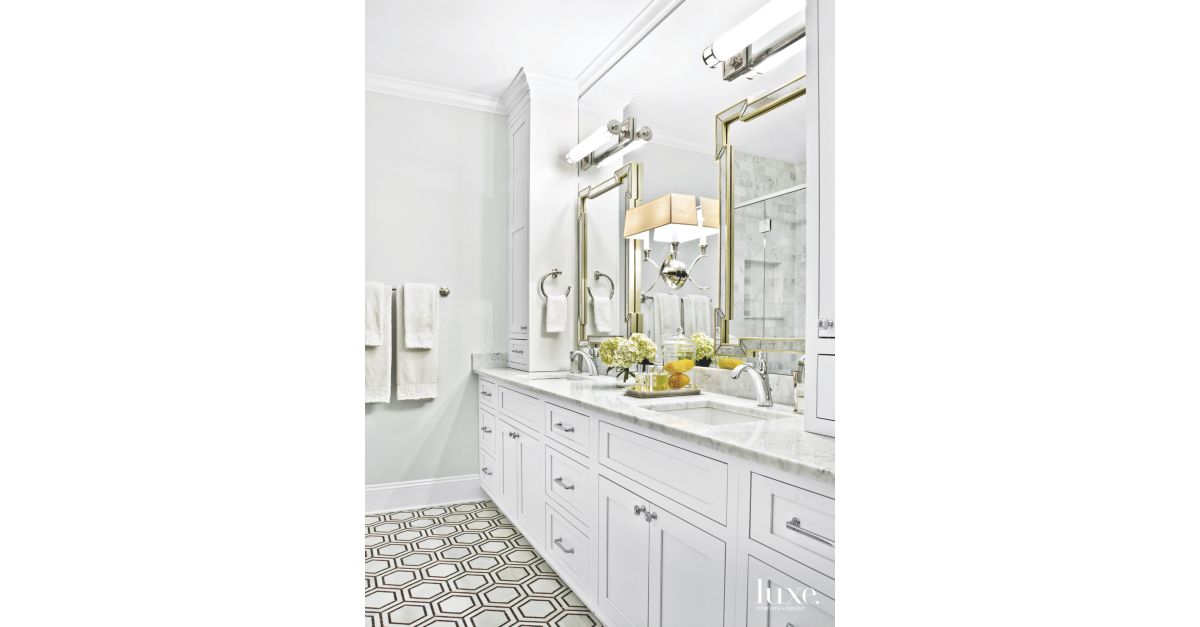 Hexagonal Tile White Master Bathroom with Lighting - Luxe Interiors ...
