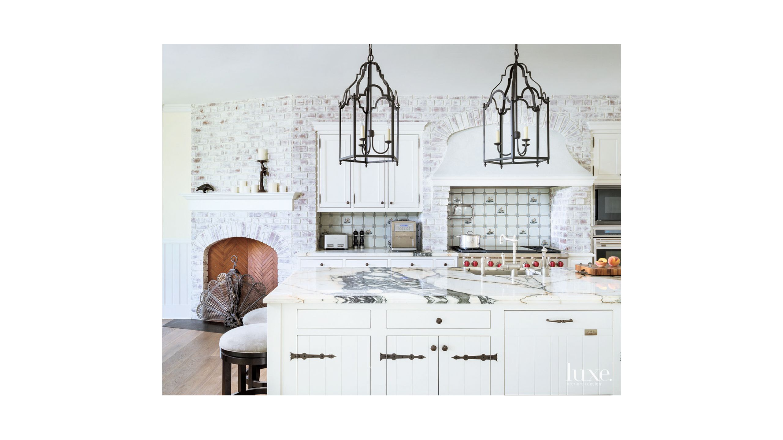Traditional White Kitchen With Delft Tile Backsplash Luxe