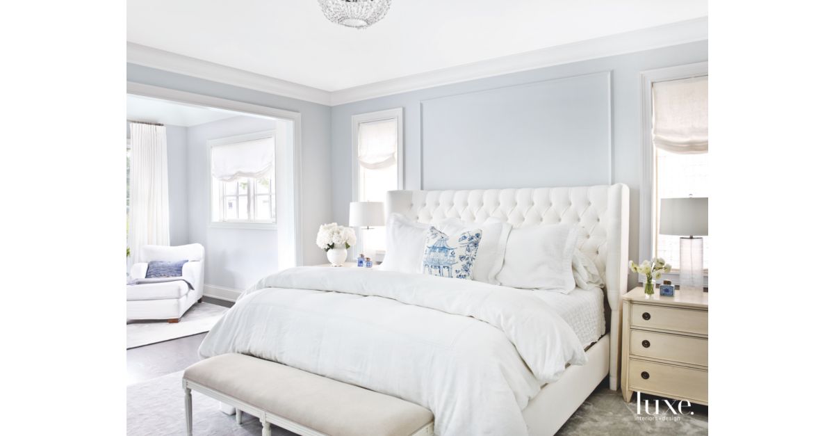 Soft Light Blue Master Bedroom with Blue Pillow Touches - Luxe ...