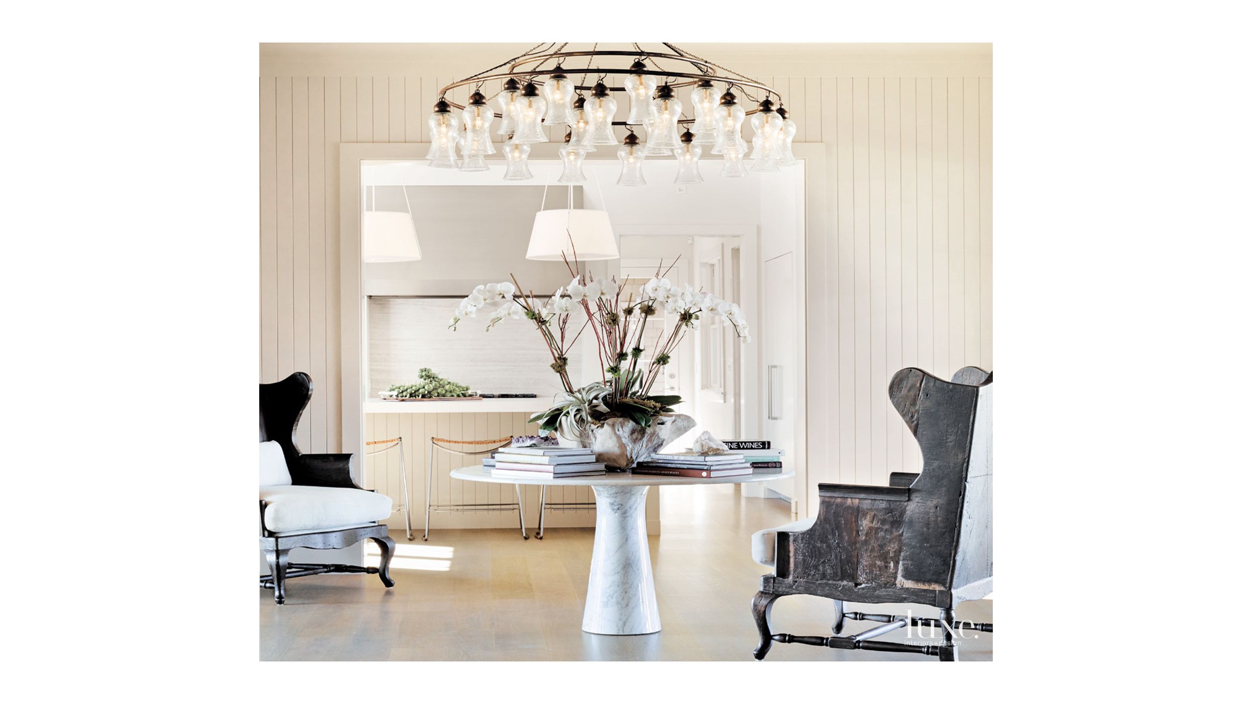 Contemporary Cream Beadboard Dining Room Luxe Interiors Design