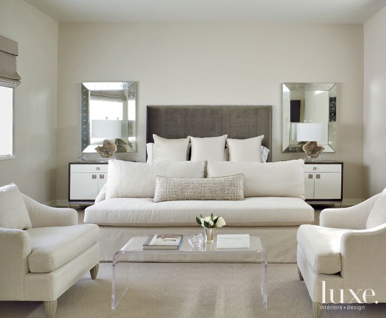 Neutral Modern Master Bedroom with Vintage Coffee Table - Luxe